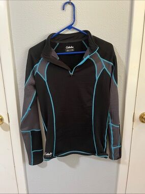 Cabela's women's petite  Black Zip-Up thermal with Teal Contrast